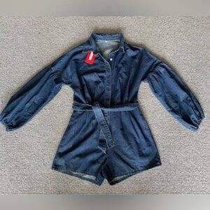 NEW NWT New Collection Jumpsuit Romper Long Sleeve Denim Blue Tie Waist M